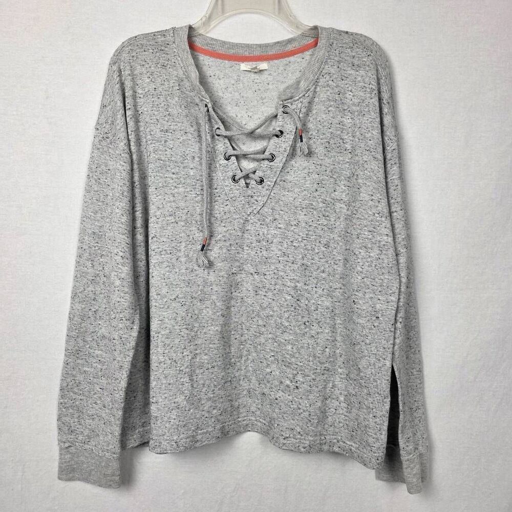 Maurices Gray Speckled Lace Up Pullover Sweater L